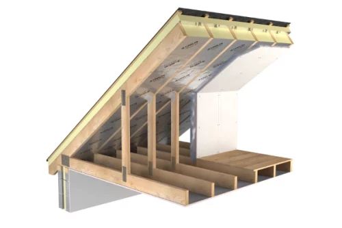 Unilin XT/PR-UF pitched roof rafter level application.